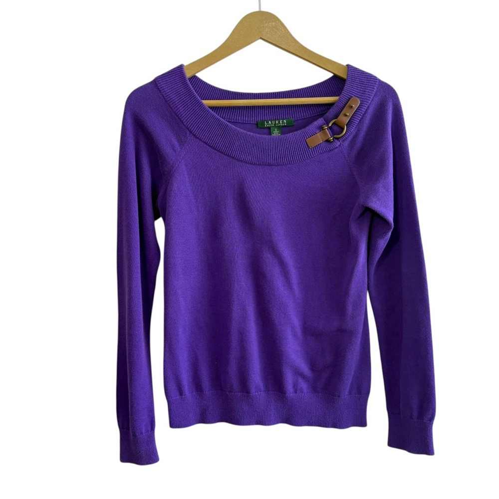 Lauren Ralph Lauren Size Small Purple Brown Equestrian Buckle Sweater Preppy